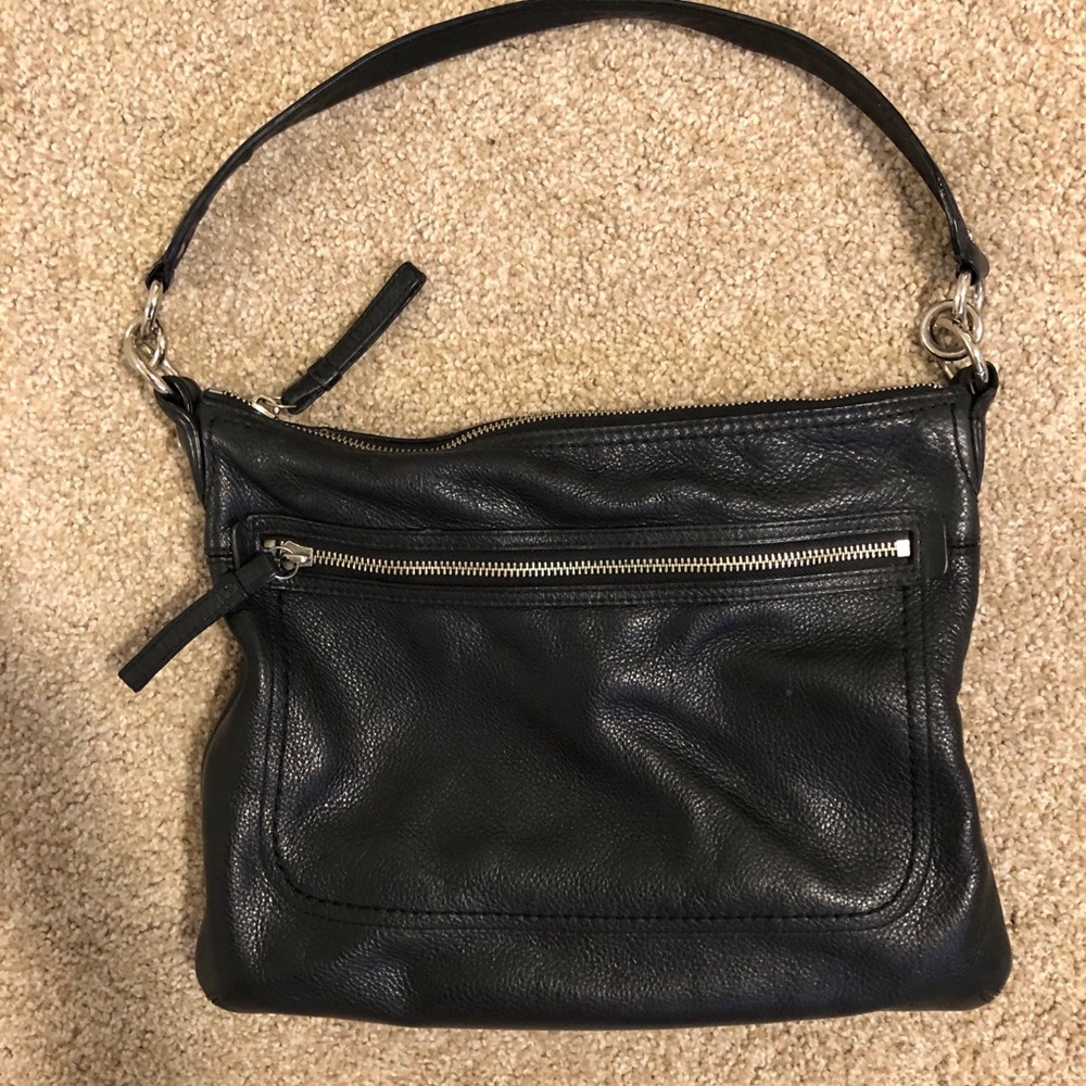 Coach Black Leather Zip Shoulder Cross body bag